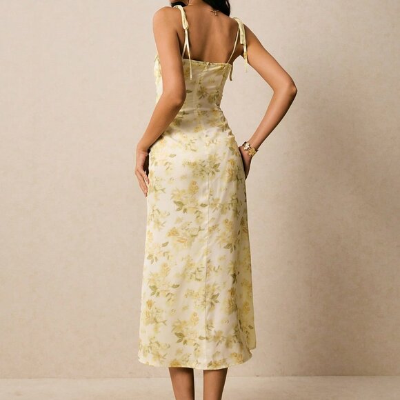 Yellow Elegant Women's Floral Cami Dress - Picture 2 of 7